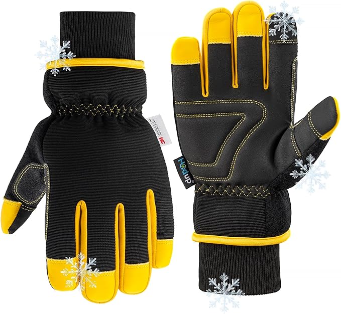 HODUP Insulated Synthetic Leather Winter Work Gloves - 3M Thinsulate, Fleece-Lined, Water-Resistant