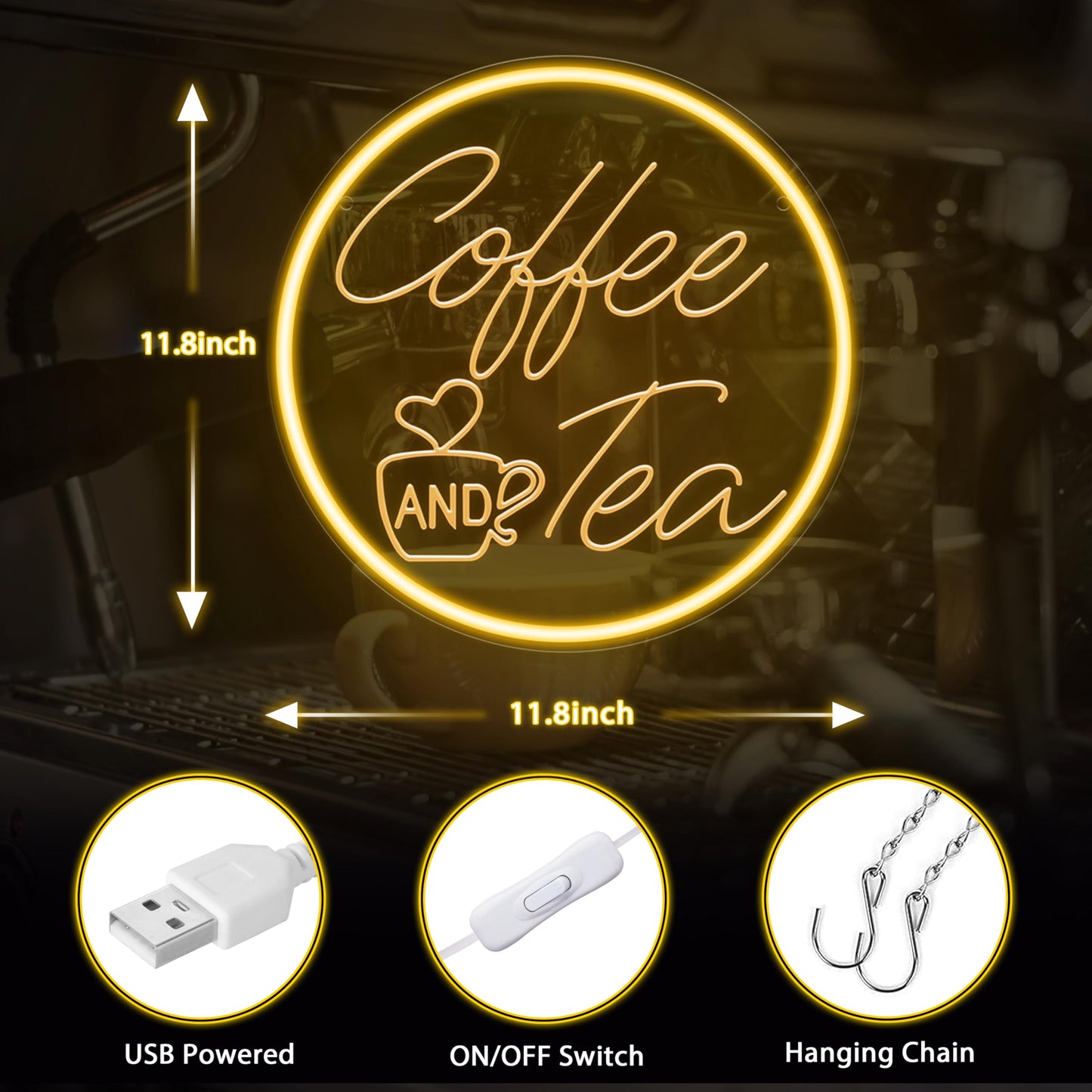 Kavaas Coffee And Tea Neon Signs 11.8X 11.8  3D Carved Coffee Neon Sign For Cafe Station  Tea Bar  Kitchen Decoration - Best Gifts For Birthday  Housewarming  Christmas