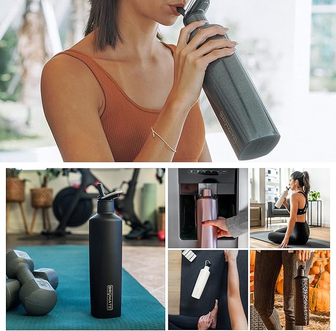 BrüMate ReHydration - 100% Leakproof 25oz Insulated Water Bottle with Straw - Stainless Steel Water Canteen (Rose Gold Leopard)
