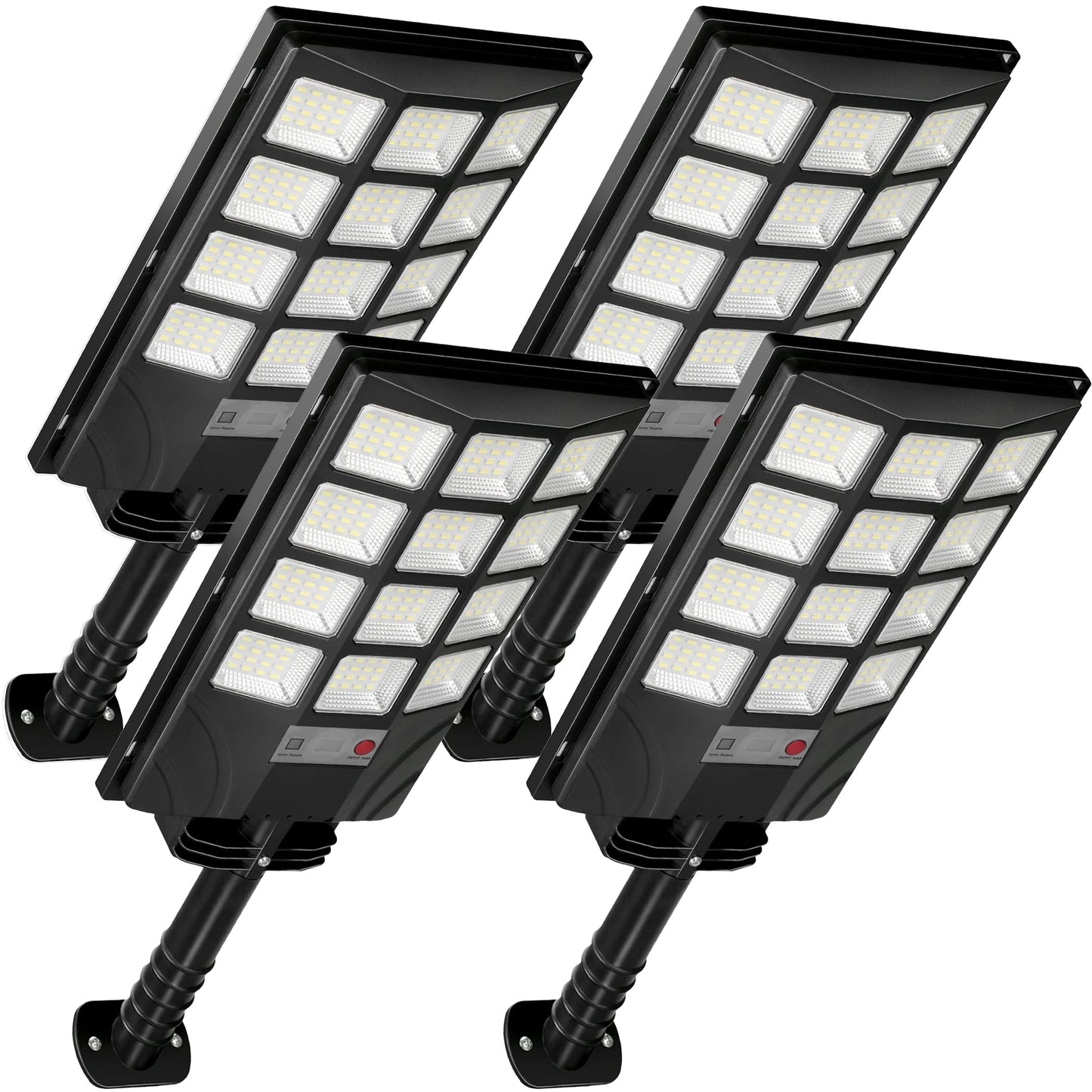 Atoechie 4-Pack Solar Street Lights, 20000lm, Dual Motion Sensors, Dusk to Dawn, IP66 Waterproof, 4*192LED, Black, Model AT192SL