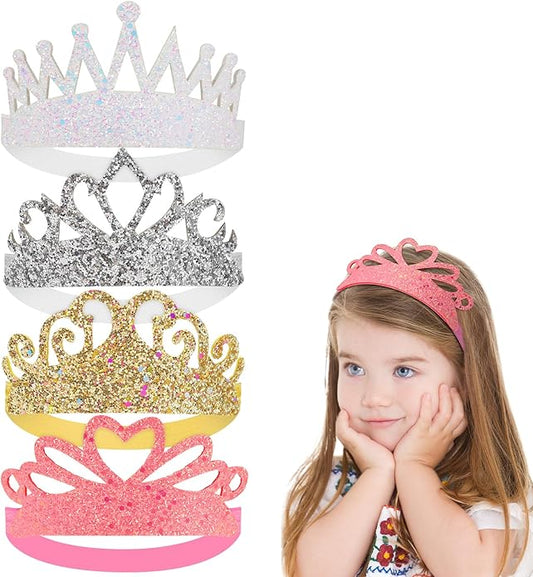 4 Pcs Glitter Tiara Headbands for Girls Elastic Princess Crown Hair Bands Stretch Sparkly Hair Bands for Toddler Girl