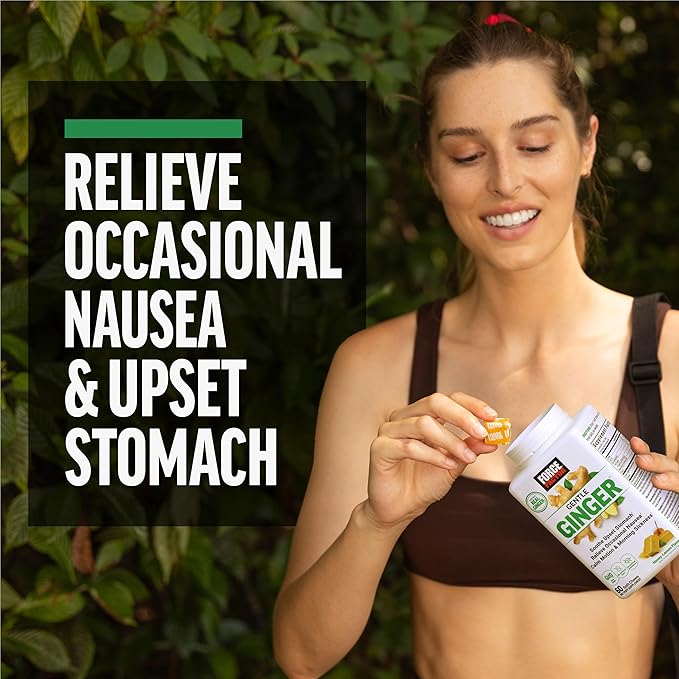 FORCE FACTOR Gentle Ginger Chews for Nausea Relief, Motion Sickness, and Morning Sickness, Ginger Supplement with Vitamin B6 for Digestive Support, Non-GMO, Honey Lemon Ginger Flavor, 60 Soft Chews