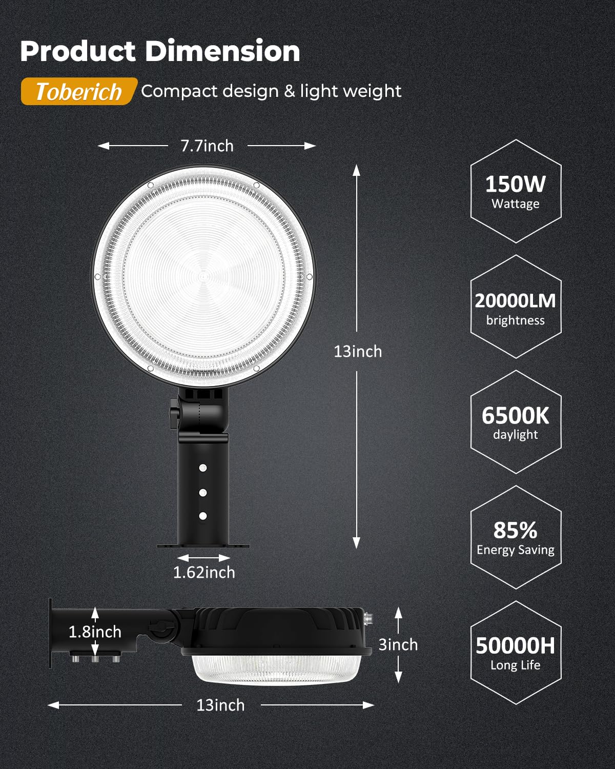 Toberich Led Barn Light  150W 20000Lm Yard Area Lights Dusk To Dawn Outdoor Lighting With Photocell 3000K Warm White Adjustable Angle Ip66 Waterproof Street Lights For Security/Farmhouse/Garage