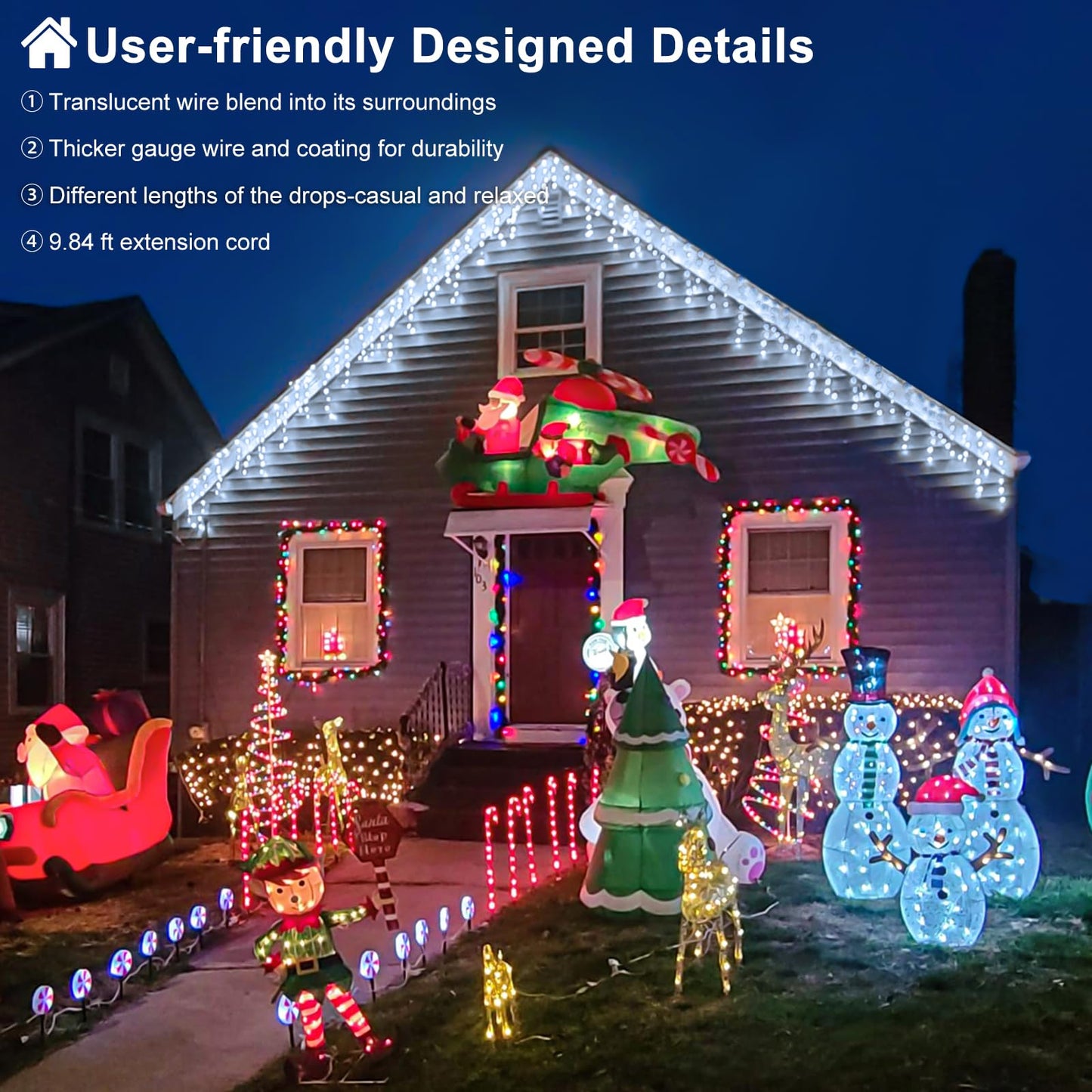 Nielfoi Christmas Icicle Lights - 99ft 1216 LED, Waterproof, 8 Modes, Cool White, Model BG-CL3M3-306L01
