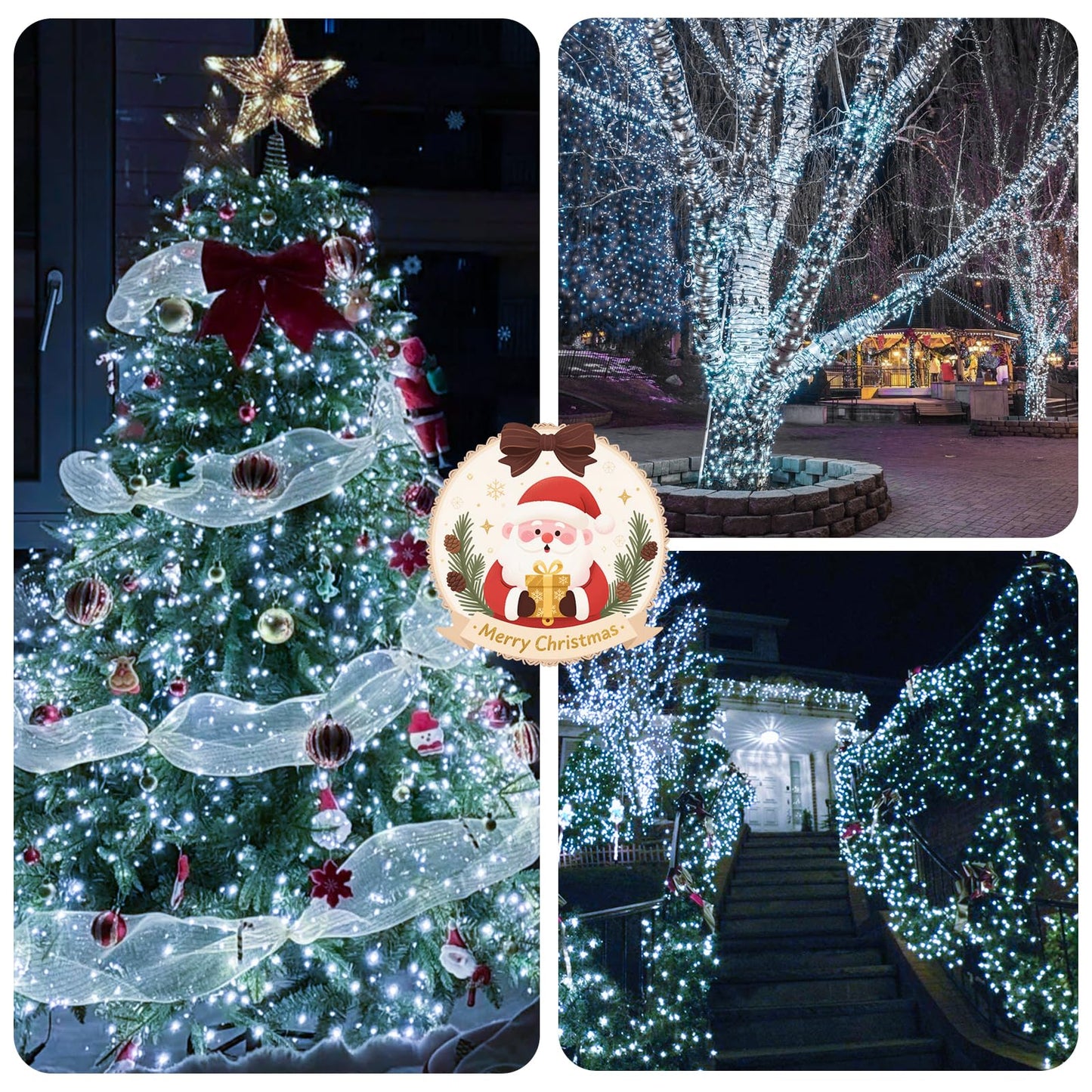 50Ft 1000 Led Cluster Christmas Lights  Christmas Tree Lights Outdoor Indoor With 8 Modes & Timer & Remote  Fire ers String Lights Waterproof For Garland Party Xmas Decorations  Cool White