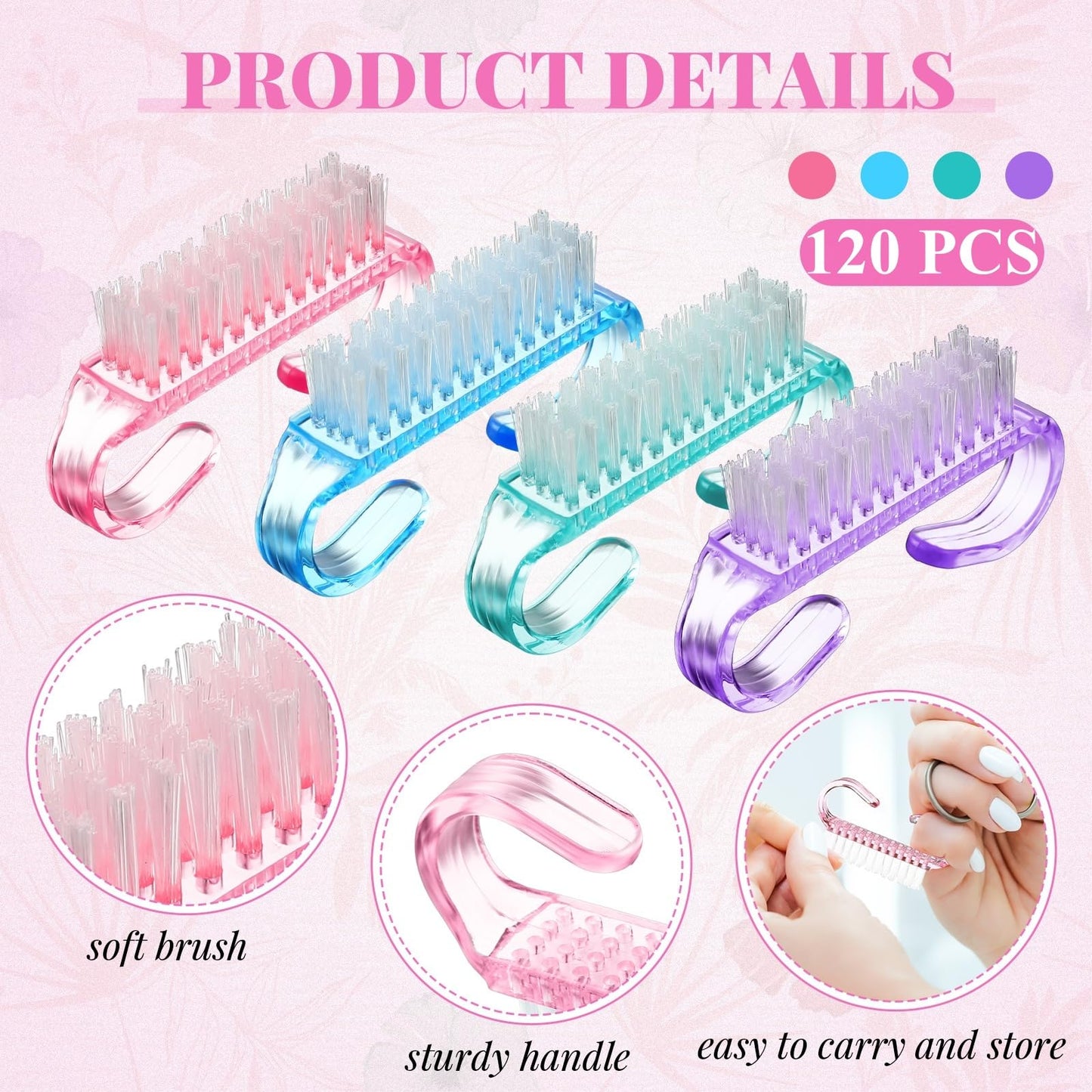 Patelai 200 Pcs Handle Grip Nail Brush Bulk Colorful Nail Scrubber Fingernail Brushes Hand Toes Cleaning Brushes Pedicure Scrubb
