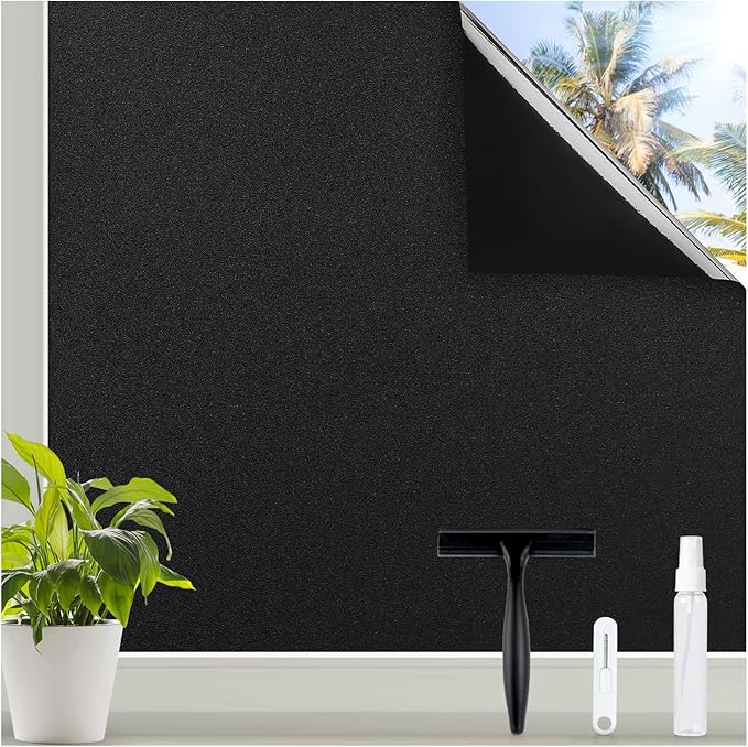 rabbitgoo Blackout Window Privacy Film with Tools Glass Bathroom Static Cling Sun Heat Blocking Light Darkening Removable Coverings for Home Bedroom Door UV Protection Sticker, 35.4 x 78.7 inches