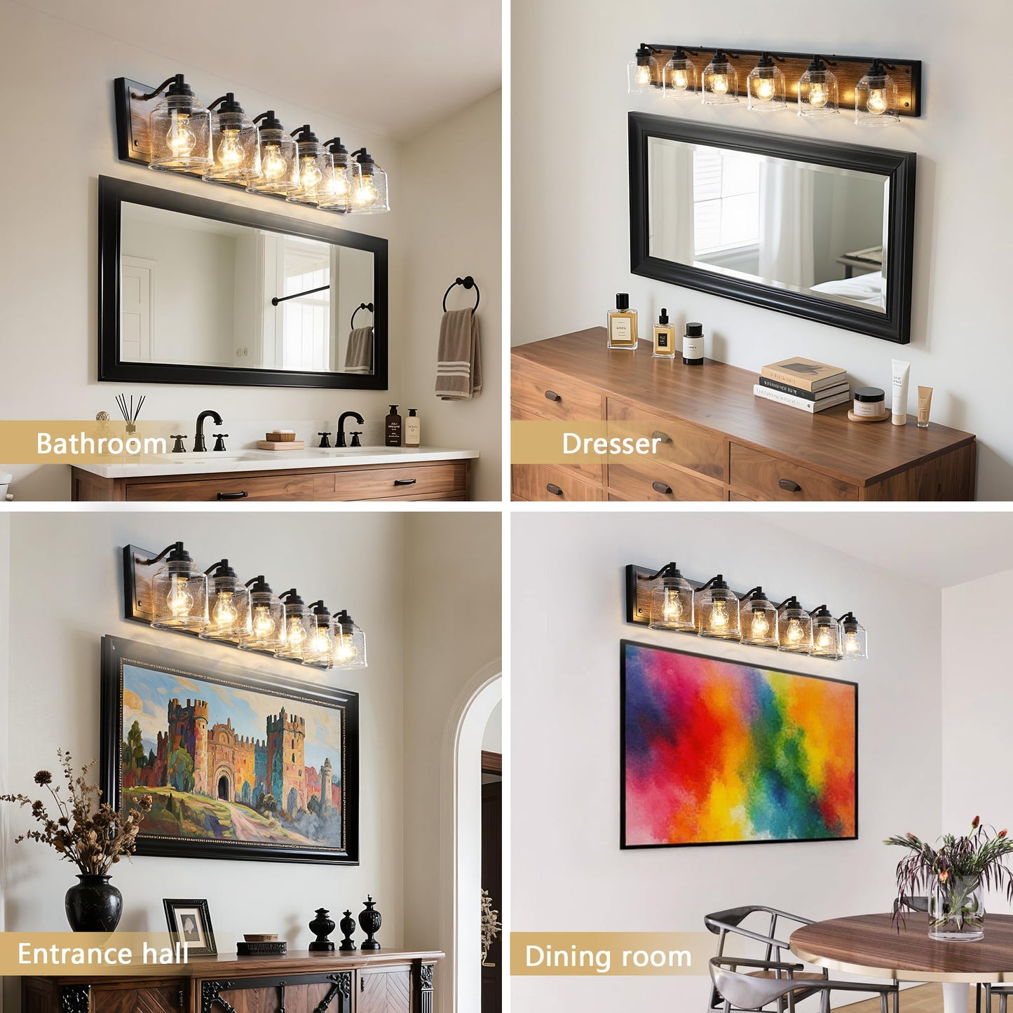 Yklitg Vanity Lights For Bathroom Large 48 Inch  Farmhouse Rustic Vanity Light With Bubble Glass Shades  Brown 6 Light Bathroom Lighting Fixtures Over Mirror  Bath Wall Sconce Home Decor