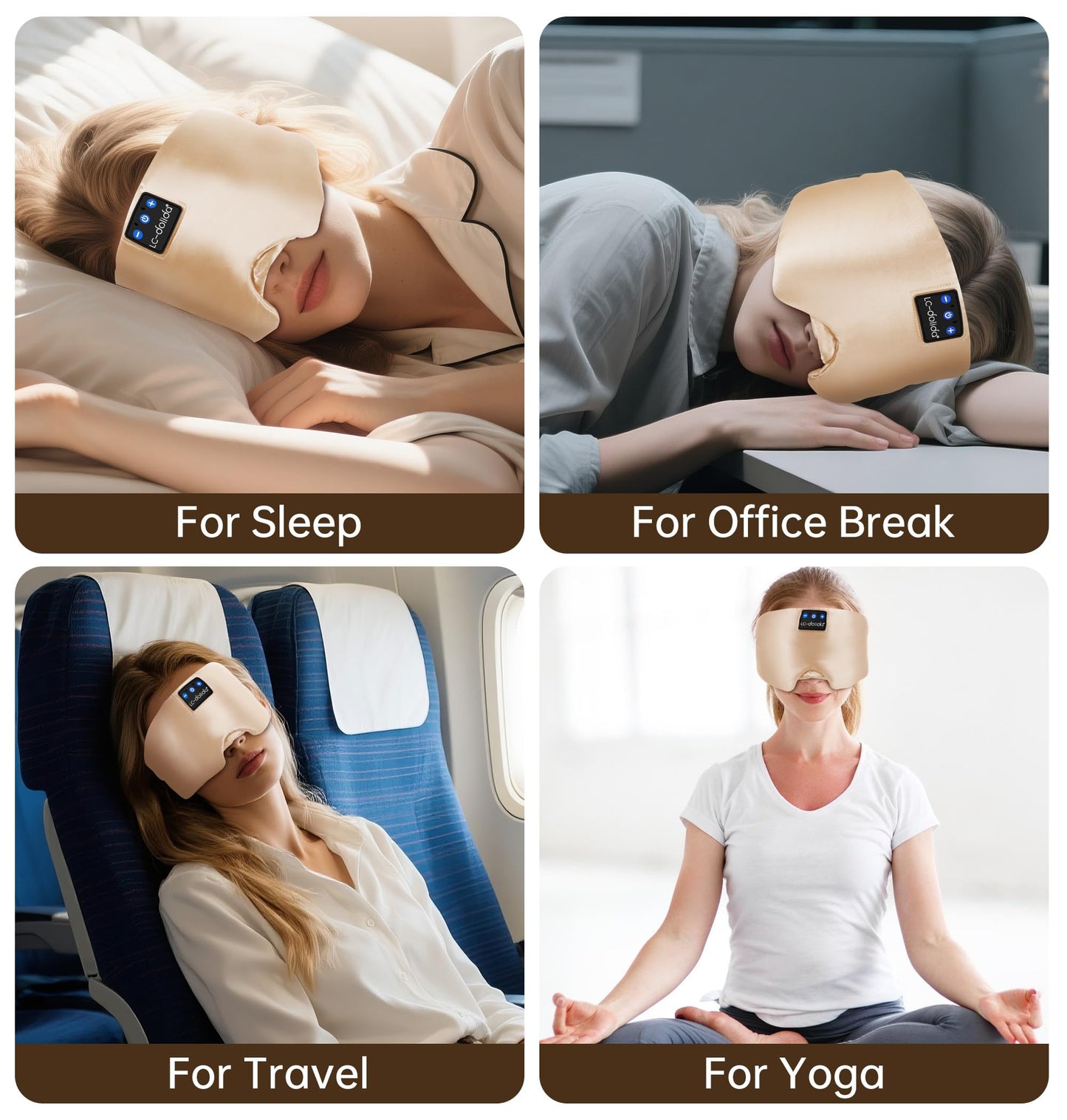 LC-dolida Luxurious Silk Soft Sleep Mask, Sleep Headphones with Bluetooth 5.4 for Side Sleeper, Total Blackout Eye Sleeping Mask for Women and Men, Ideal Gift for Restful Sleep, Travel(Champagne)