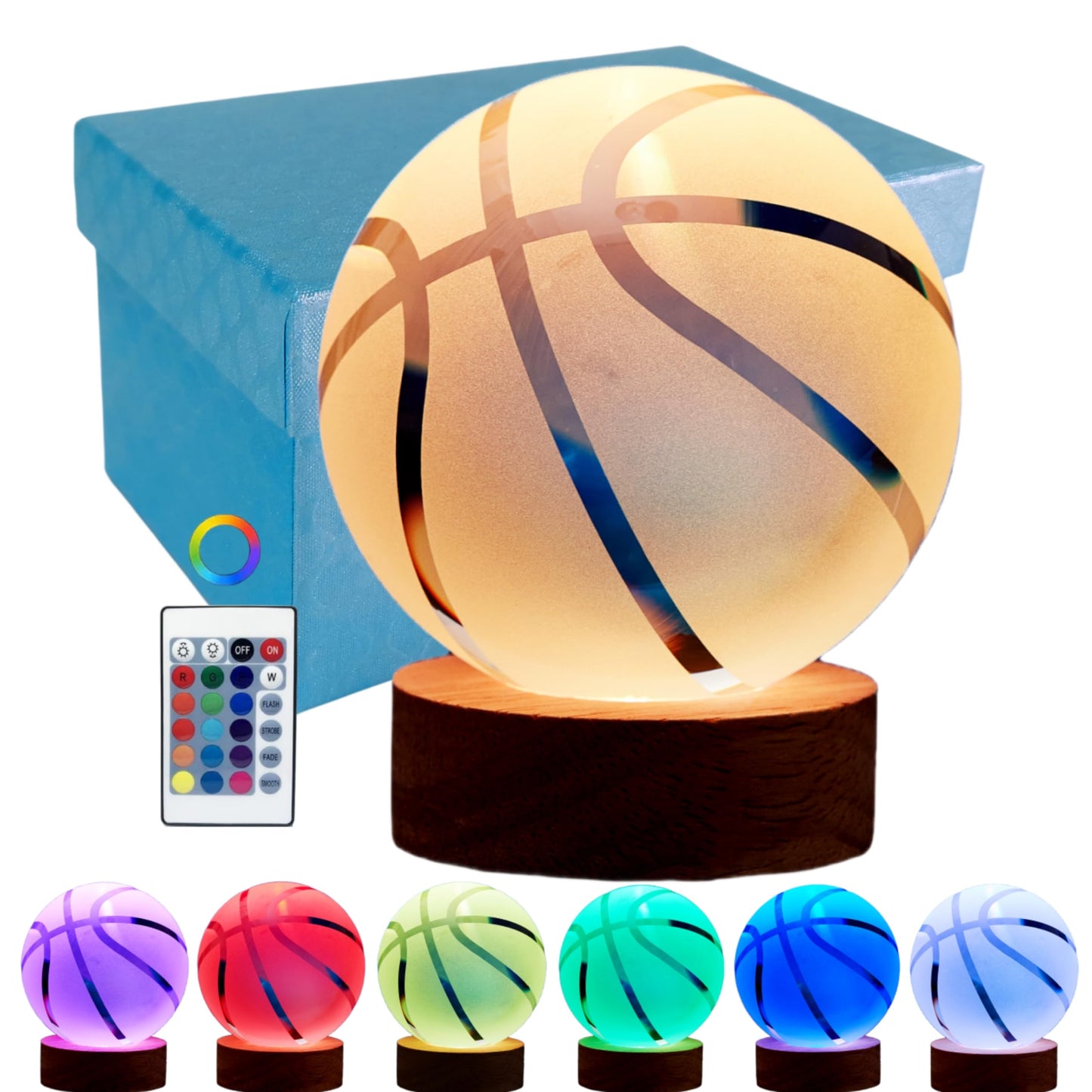 DIGFPWT 3D Crystal Basketball Night Light with LED Base, 16 Colors, 3.15 Inch, Gift Box Packaging