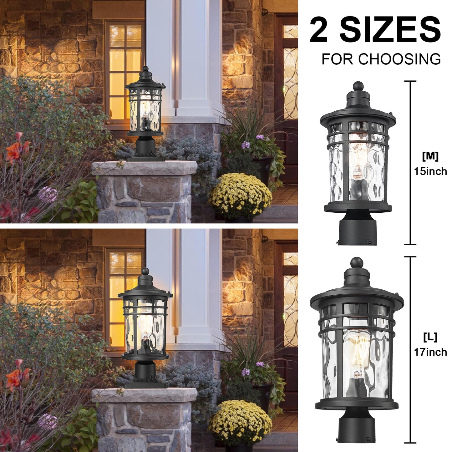 Darkaway 2 Pack Large Outdoor Post Lights Lamp Posts Outdoor Lighting  17Inch Aluminum Post Lights Outdoor Light Fixtures With Water Ripple Glass For Patio Yard Garden