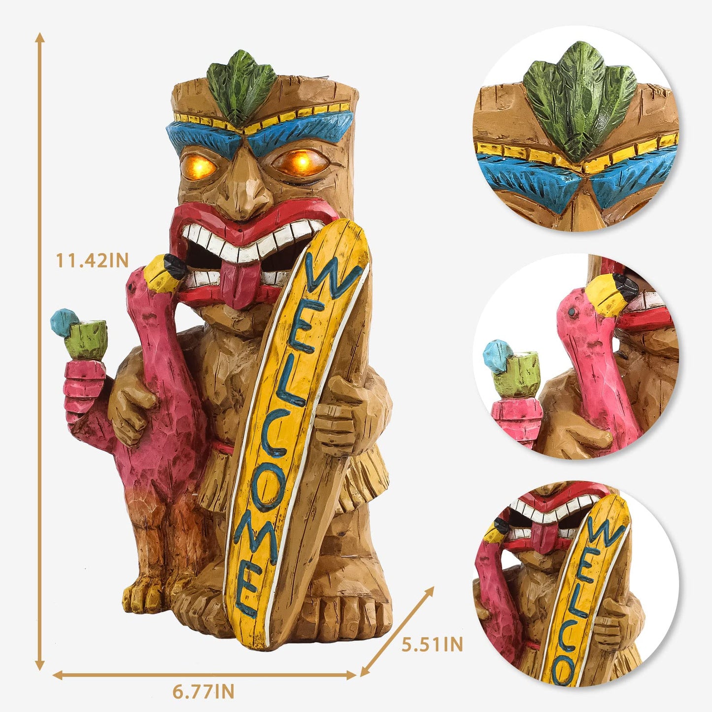 Eptuega Solar Tiki Bar Flamingo Statue - 11.42 Resin Welcome Sign For Patio, Yard, Balcony Decor