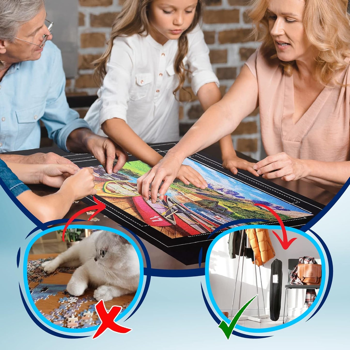 Black 2000 Pieces Jigsaw Puzzle Mat Roll Up | Unique Design, Portable Puzzle Board for Adults & Kids, Stow and Go Puzzle Saver | Puzzle Keeper Storage Saver 2000 1500 1000 500 Piece Puzzles