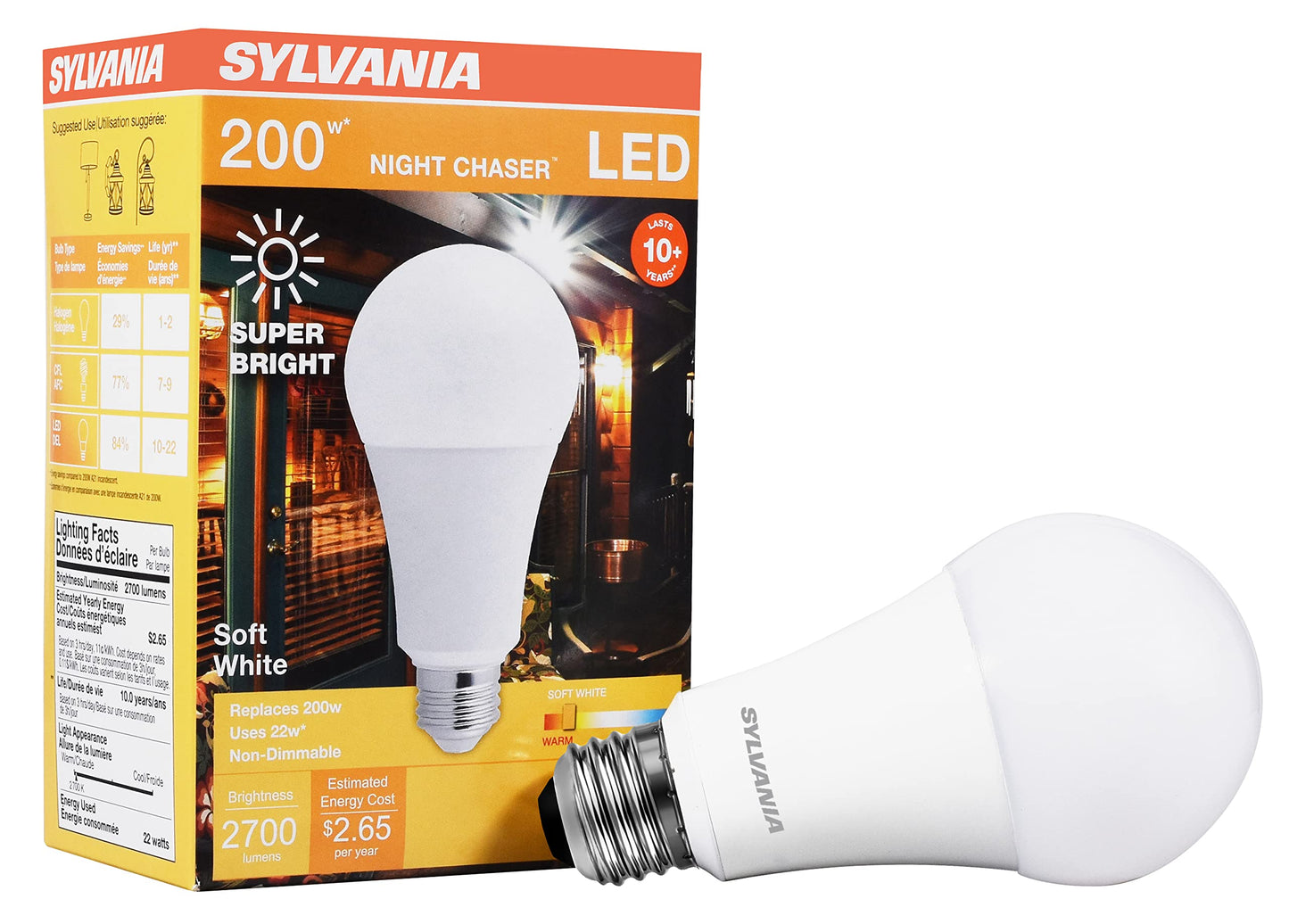 Ledvance Sylvania Night Chaser A21 Led Light Bulb, 200W Equivalent, 3000 Lumen, Soft White, 22W, Non-Dimmable, 1
