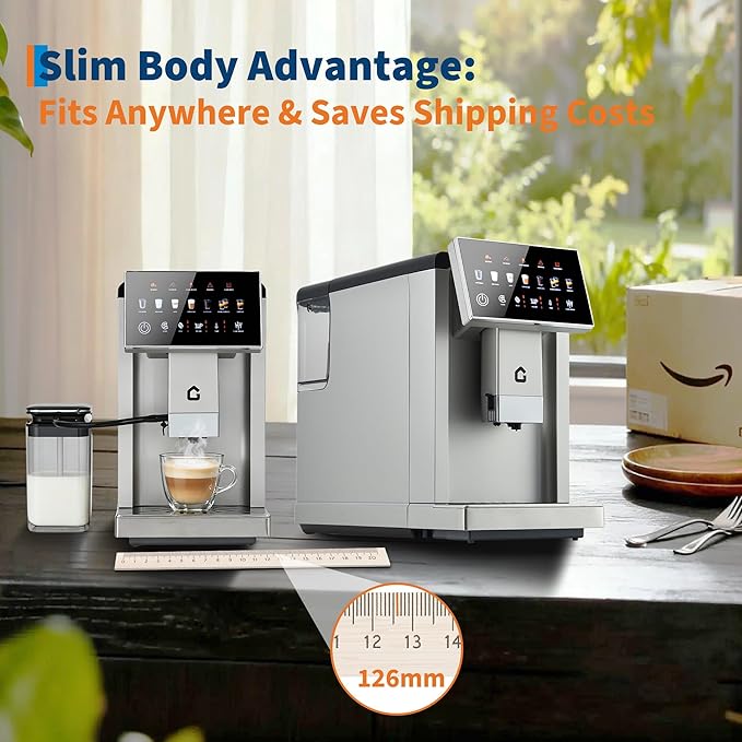 3rd-Gen Espresso Coffee Maker with Milk Frother, Removable Brewer and Grinder, Adjustable Coarseness and Flavor, 3-Level Coffee and Milk Volume Control, Detachable Milk Tank