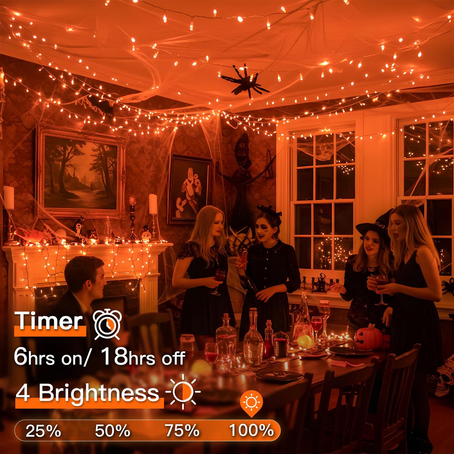 suddus Orange String Lights Outdoor 100 LED Connectable 33ft Waterproof Remote Fairy Lights for Decor