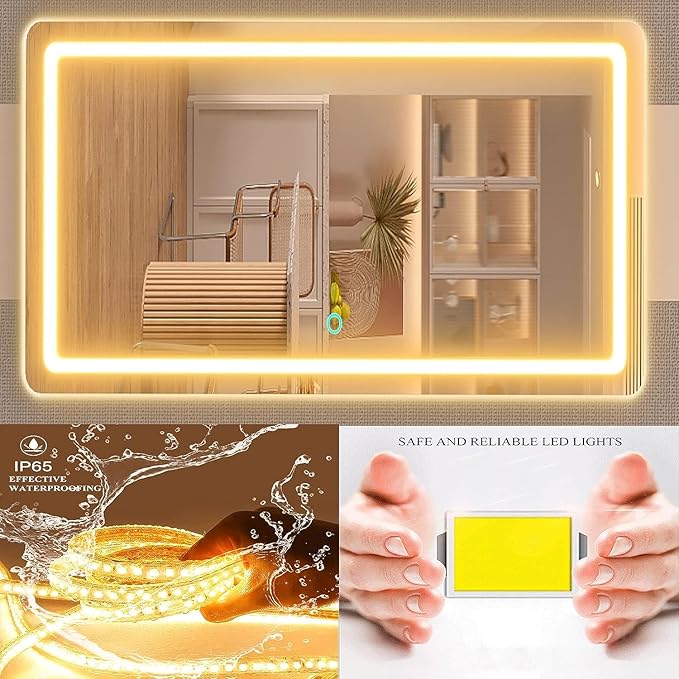 Makeup Vanity Mirror with USB Charging Port 32" x 24" Large LED Makeup Mirror, Desk Mirorr with Lights, Light up Mirror with 10X Magnification and, Dimmable 3 Modes, Touch Screen Control
