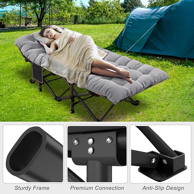 ABORON 2Pack Oversized XXL Folding Camping Cot W/Mat for Adults, 78" L x 32" W x 18" H Heavy Duty Outdoor Bed with Carry Bag,1200 D Layer Oxford Travel Camp Cots