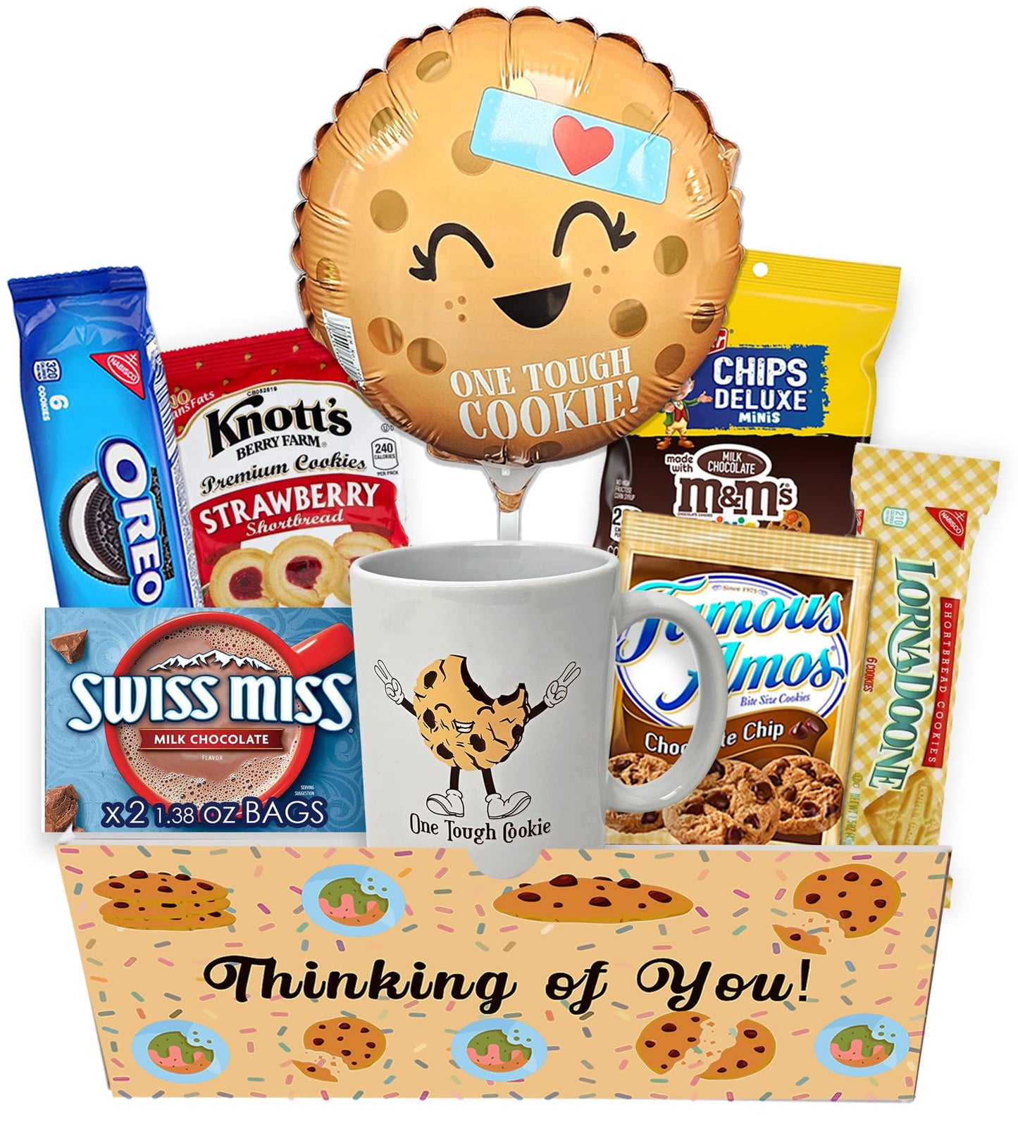 Get well Soon, One Tough Cookie Gift Basket, Care package Snack Box with Cookie, Balloon, Beautifully Feel better son for kids t