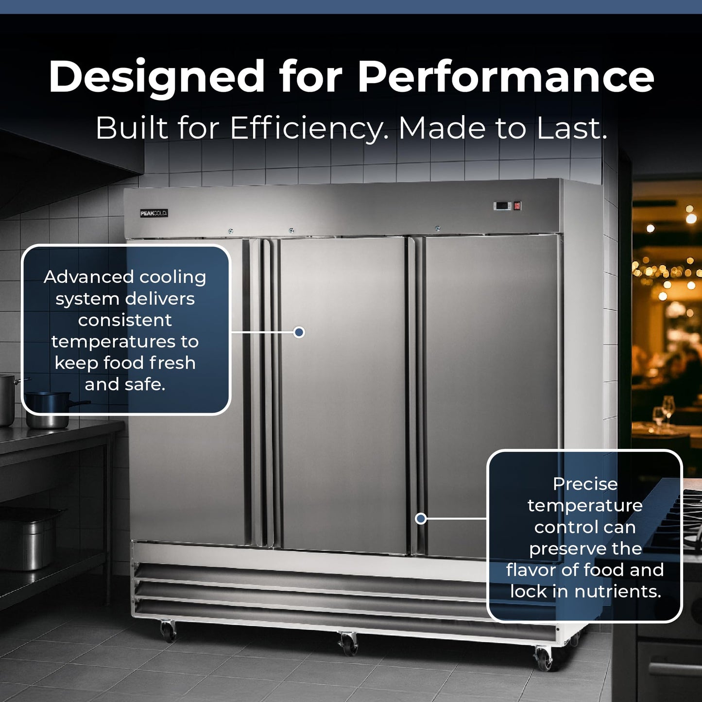 PEAKCOLD 3 Door Commercial Refrigerator - 72 Cubic Ft, 81" Wide Stainless Steel Reach-In Commercial Refrigerator with White Internal Lighting - Freestanding Industrial Fridge