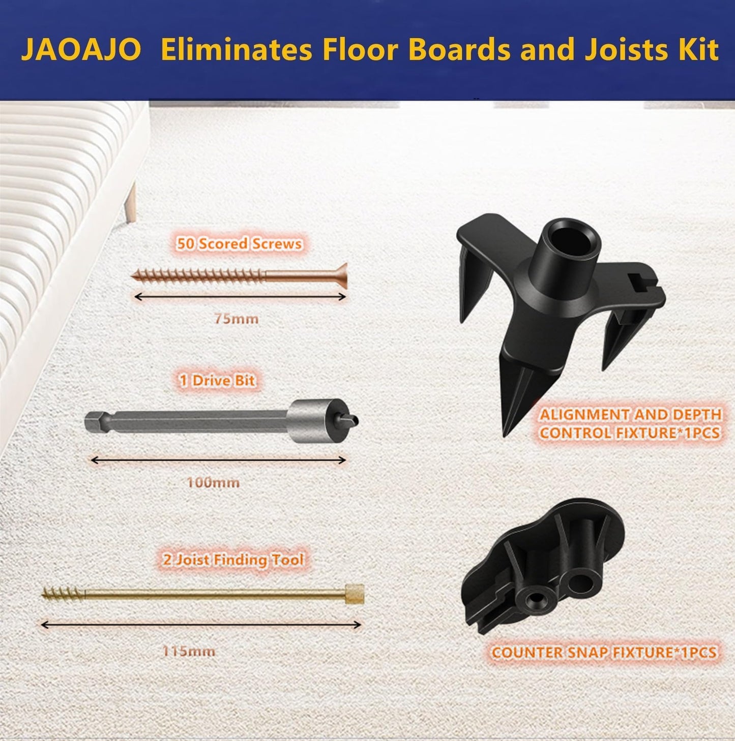 Eliminate Squeaky Noise Floor Repair Kit with 5 Tools and 50 Screws for Wood Floors, Eliminate Squeaks Under Carpeted Floors, Hardwood, Vinyl, and Linoleum Floors