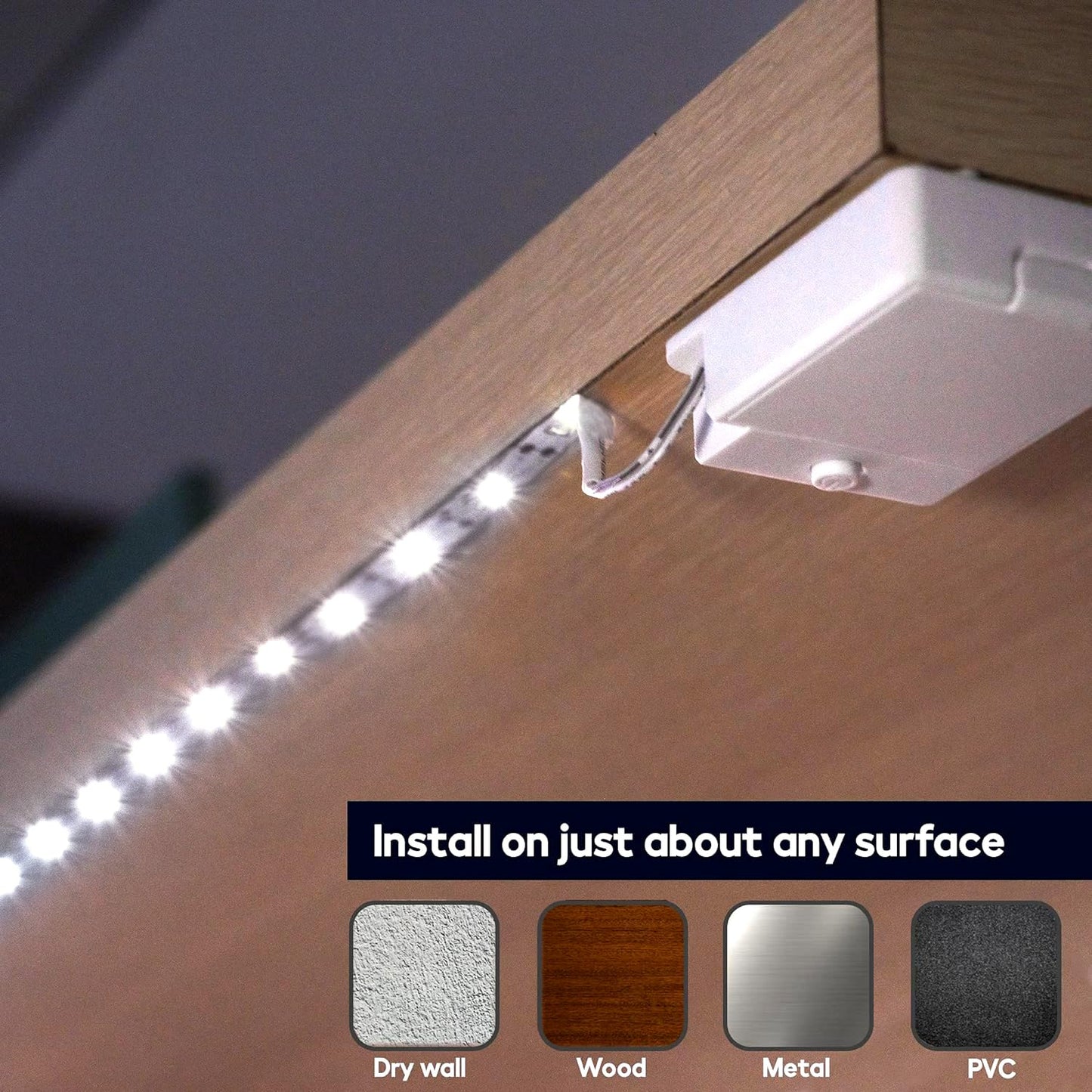BestLuz Battery Powered LED Strip Lights, 3 Pack 40 Inch Cordless White LED Light Strips for Shelves and Under Cabinet Indoor Use, Battery Operated LED Strip Lights, Cool White 6500K
