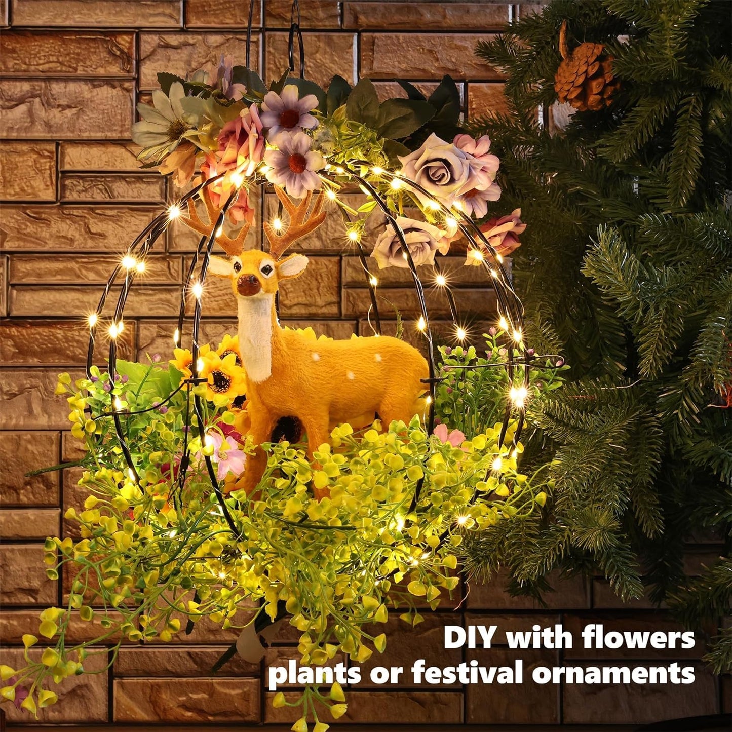 Flacchi Set Of 2 Christmas Hanging Ball Lights - 2 Sizes Of Connectable Hanging Tree Globe Fairy Lights With 8 Lighting Modes Timing Function Waterproof Indoor Outdoor (Warm White)
