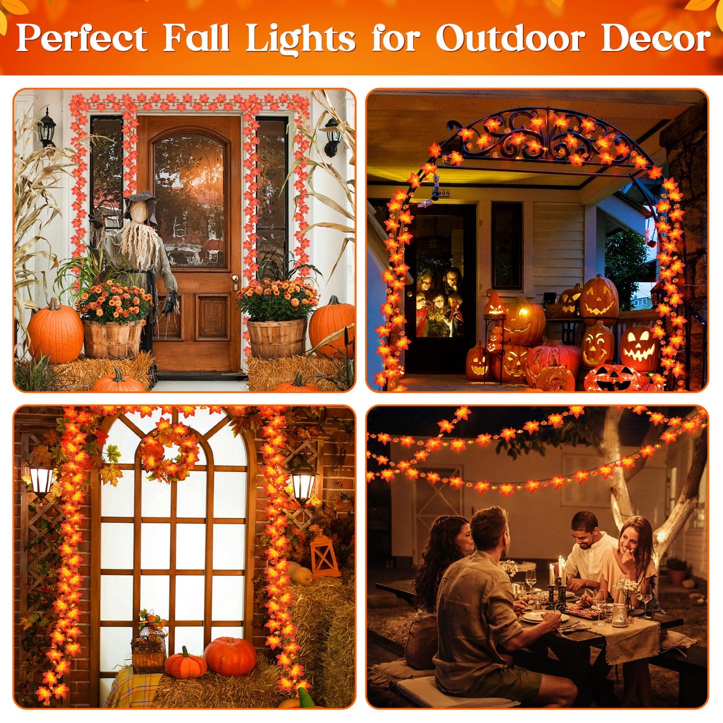 Fall Solar Lights Outdoor Decorative  39Ft Solar Fall Leaves Garland String Lights With 100 Leds And 8 Modes For Porch  Yard  Front Door  Patio  Outside Thanksgiving Harvest Autumn Decorations