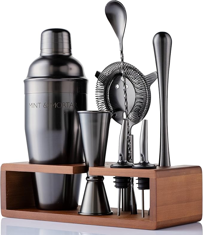 Mint & Mortar Cocktail Shaker Set, 7-Piece Bartender Kit with Stand, 24oz Martini Shaker Bottle Stainless Steel Bar Tools,...