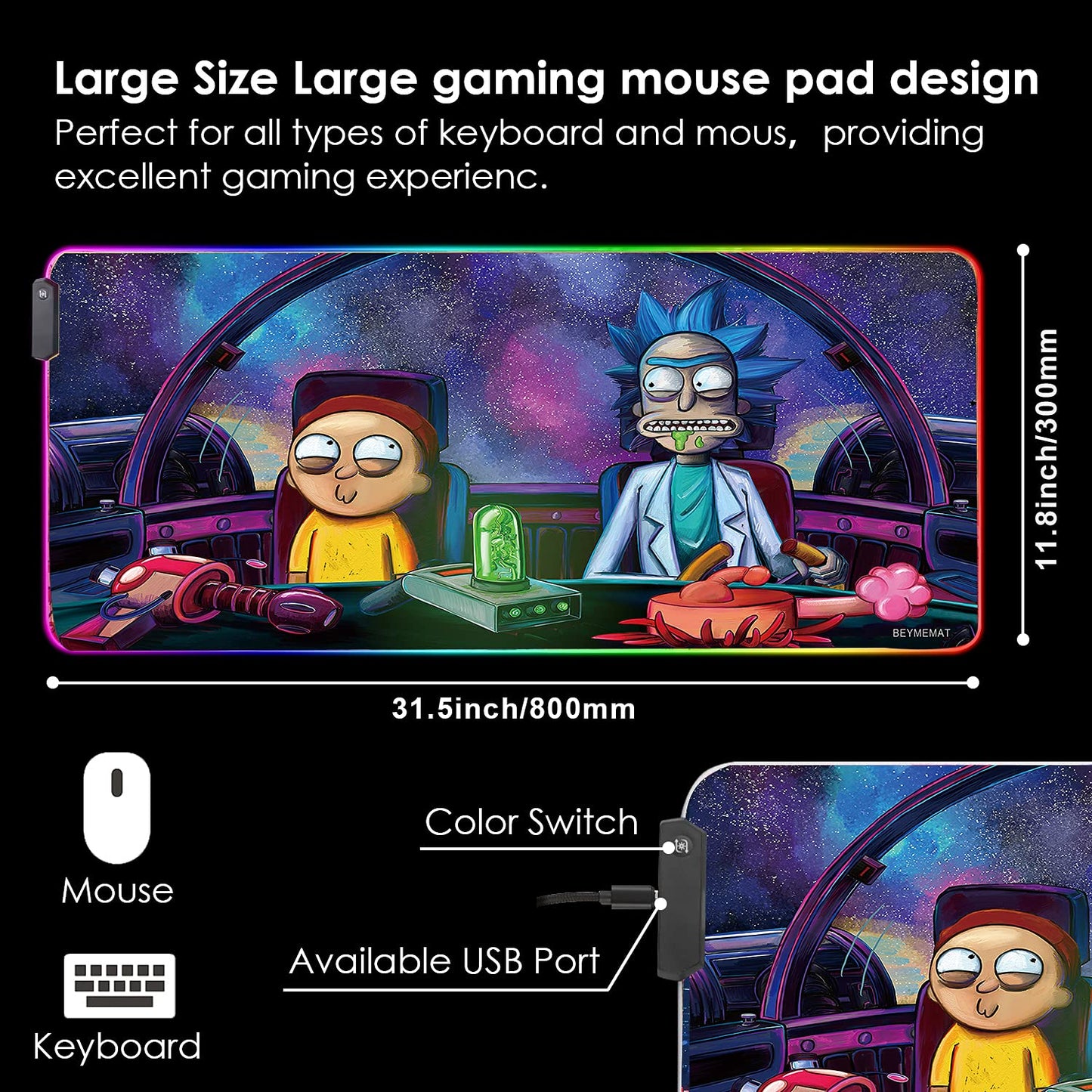 Envysun RGB Gaming Mouse Pad XXL (800x300mm) - Non-Slip Rubber Base, Smooth Surface, 10 LED Modes, Micro-USB | Desk Mat for PC, Laptop, Gaming Accessories (80x30 Rgpinktk)