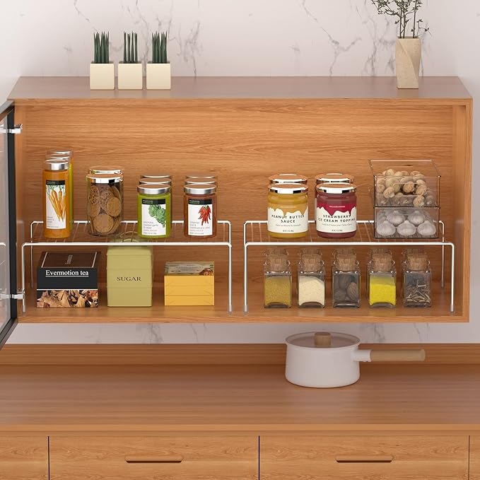 iPEGTOP Set of 2 Kitchen Cabinet Shelf Organizer, Medium (13 x 9.4 Inch) Bathroom Cabinet Organization Wire Shelf Rack, Rustproof Storage Space Saver Shelves for Countertops Pantries Utensils