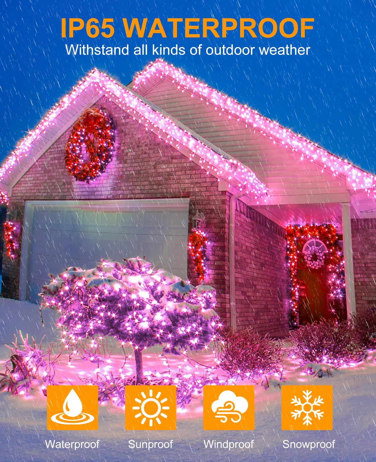 Xmasbokeh Pink Christmas Lights Outdoor  80Ft 240 Led Christmas Tree Lights Waterproof Plug In  8 Modes Connectable Christmas Decorations Green Wire For Indoor Bedroom Tree House Holiday