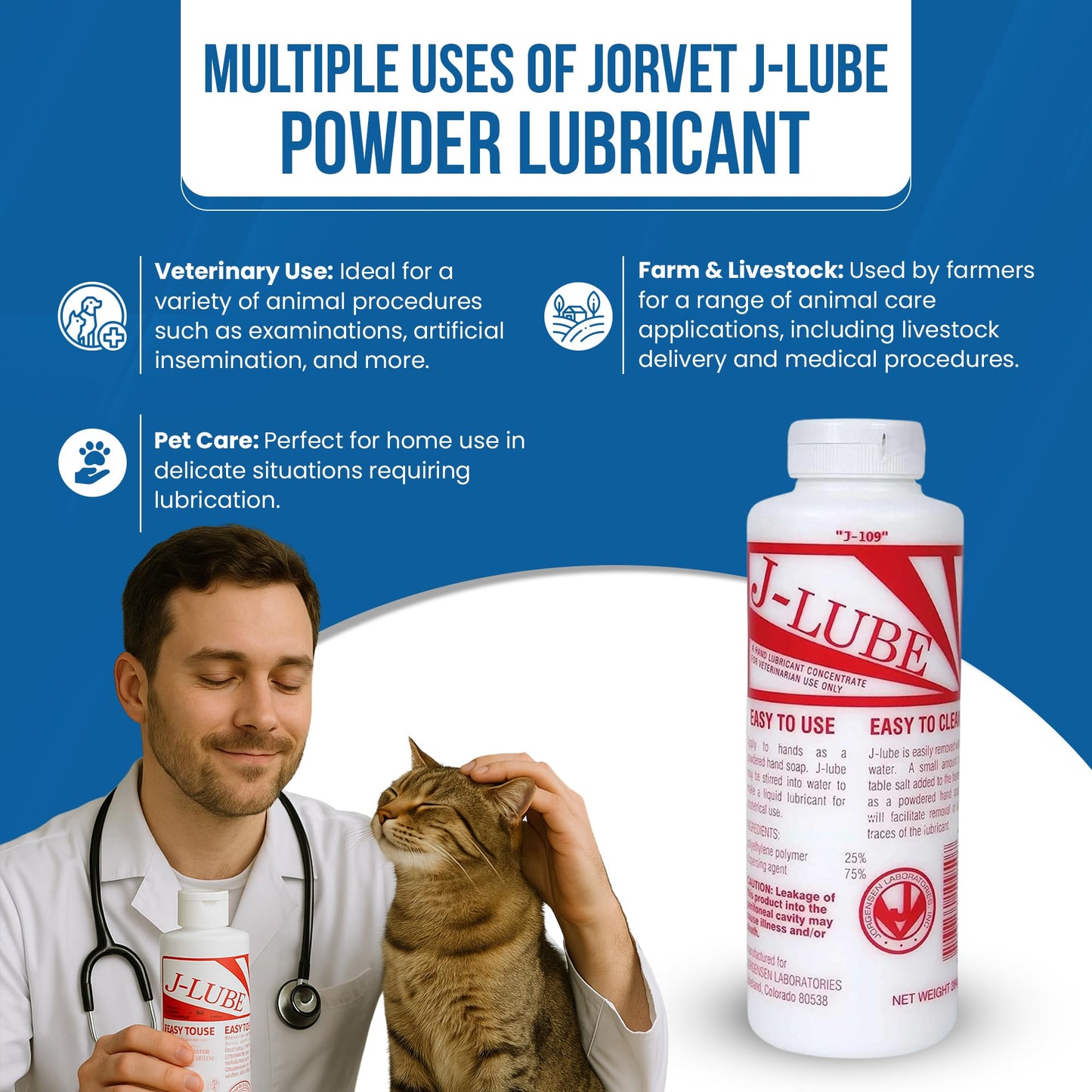 JorVet J-Lube Powder Lubricant | Easy-Mix Formula, Non-Irritating & Mess-Free | 10oz Bottle Makes 6-8 Gallons | Trusted for Veterinary & Obstetrical Use | Safe, Smooth & Easy to Clean | Red White