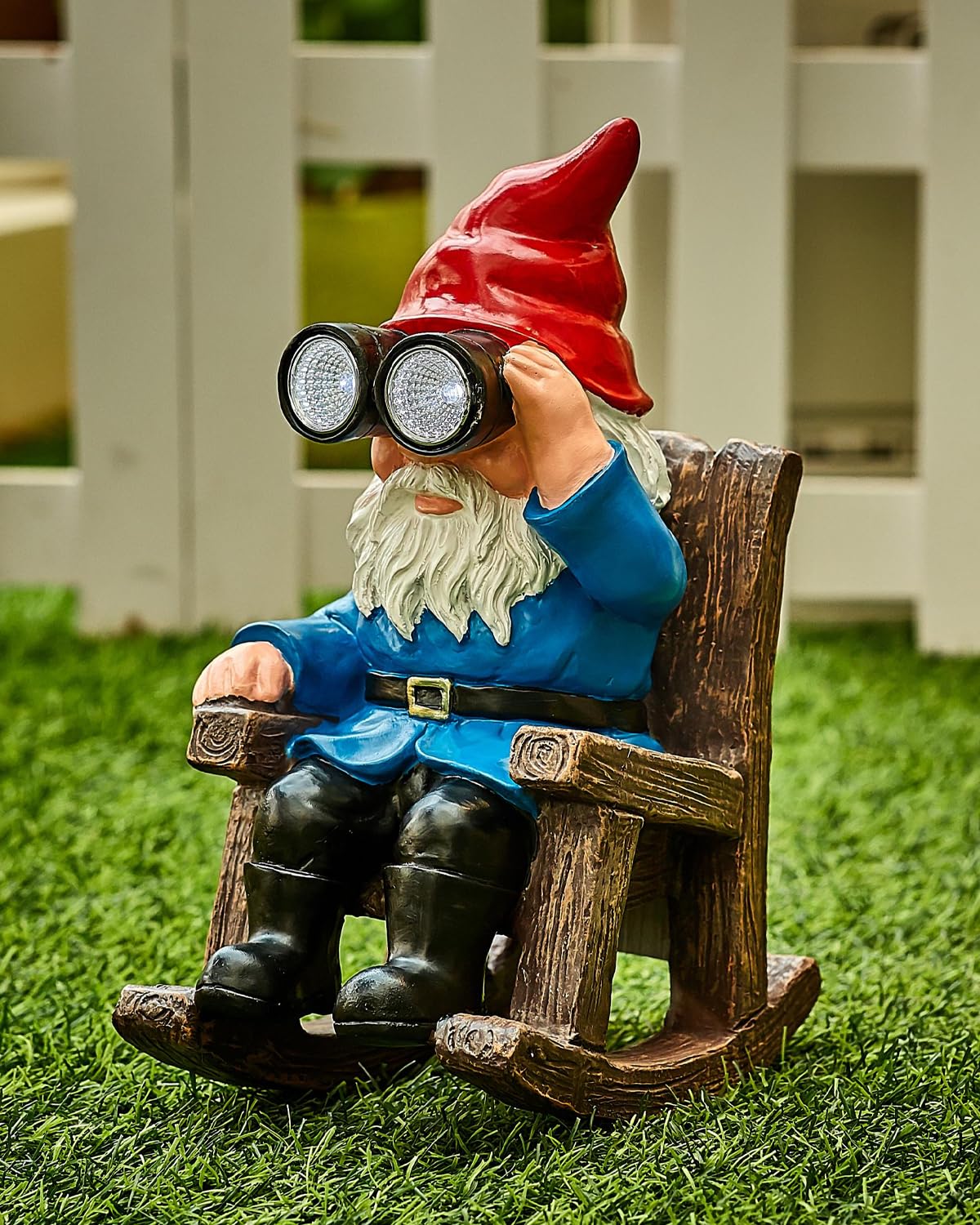 Galotrek Solar Garden Gnome Statues Resin Gnome Figurines Sitting On Rocking Chair Outdoor Telescope Gnome Gifts For Yard  Patio Decor Gift