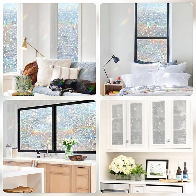 rabbitgoo Window Privacy Film Rainbow Window Film, Mosaic Decorative Stained Glass Cling, Removable Static Cling Tint UV Blocking, Non-Adhesive Privacy Covering, 35.4 x 118.1 inches