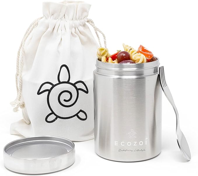 ecozoi Stainless Steel Insulated Lunch Box, Vacuum Insulated Food Jar, 17 Oz + Spork + Lunch Bag