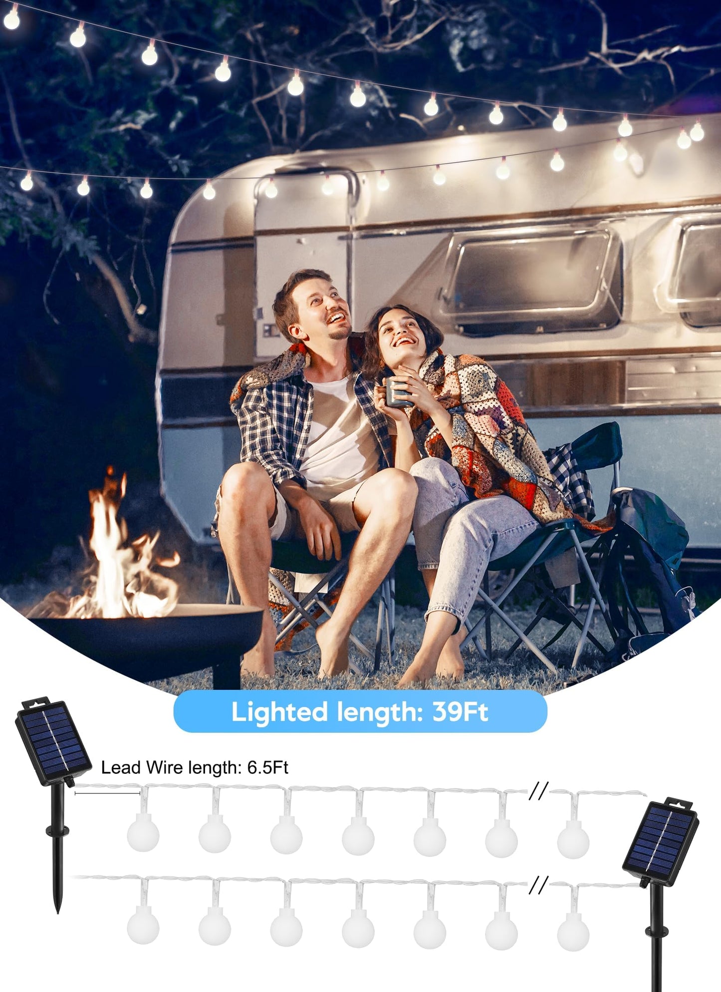 Brightown Solar String Lights, 39Ft, 120 LED, 8 Modes, Waterproof, 2 Packs, Pure White, Globe Model