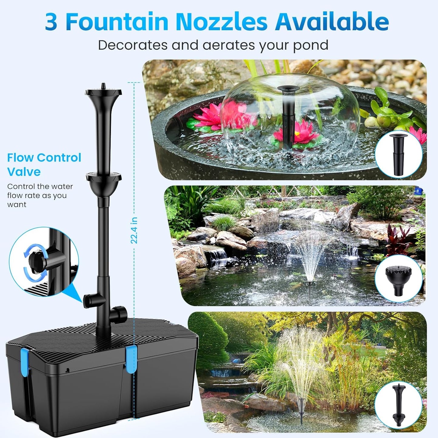 Pond Filter with Fountain Pump Kits, 660GPH Pond Pump and Filter Kit with 50W Submersible Water Pump, Pond Filters for Outdoor Ponds Clean Koi Pond Filter