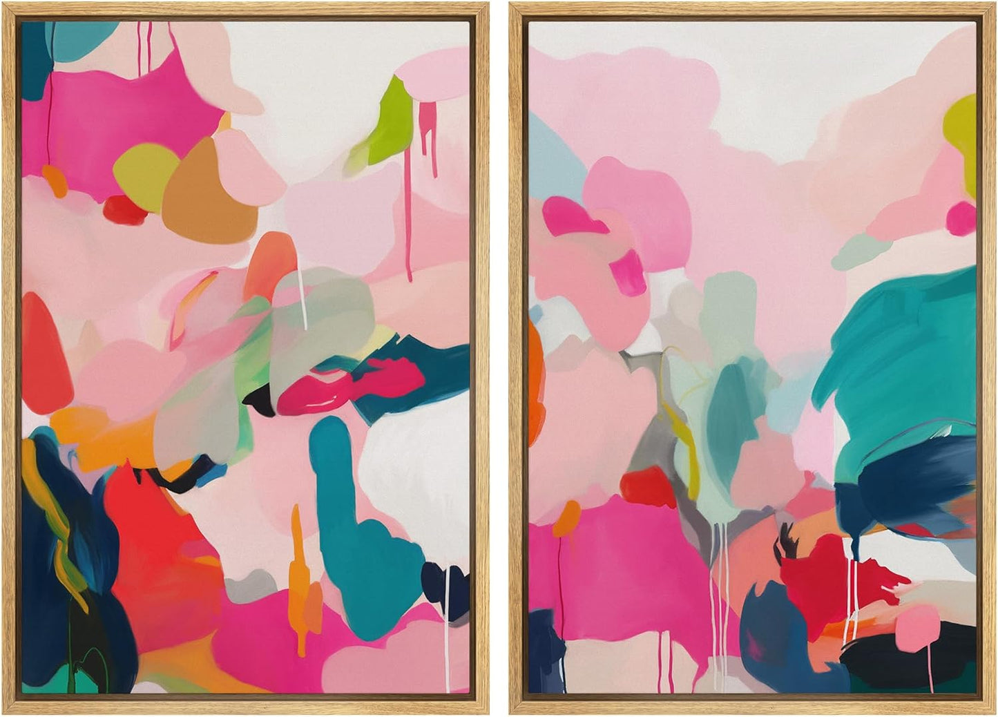 SIGNWIN Framed Canvas Print Wall Art Colorful Abstract Vibrant Pink and Blue Drip Illustrations Modern Art Decorative Contemporary for Living Room, Bedroom, Office - 16"x24"x2 Natural