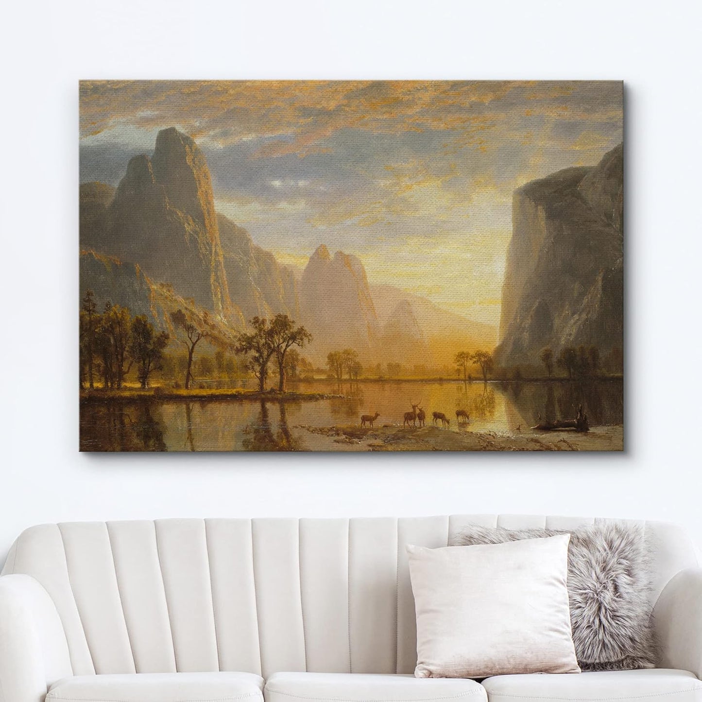 wall26 Canvas Print Wall Art Golden Hour Over Mountain Landscape & Deer Nature Wilderness Illustrations Modern Art Rustic Scenic Colorful Multicolor for Living Room, Bedroom, Office - 32"x48"