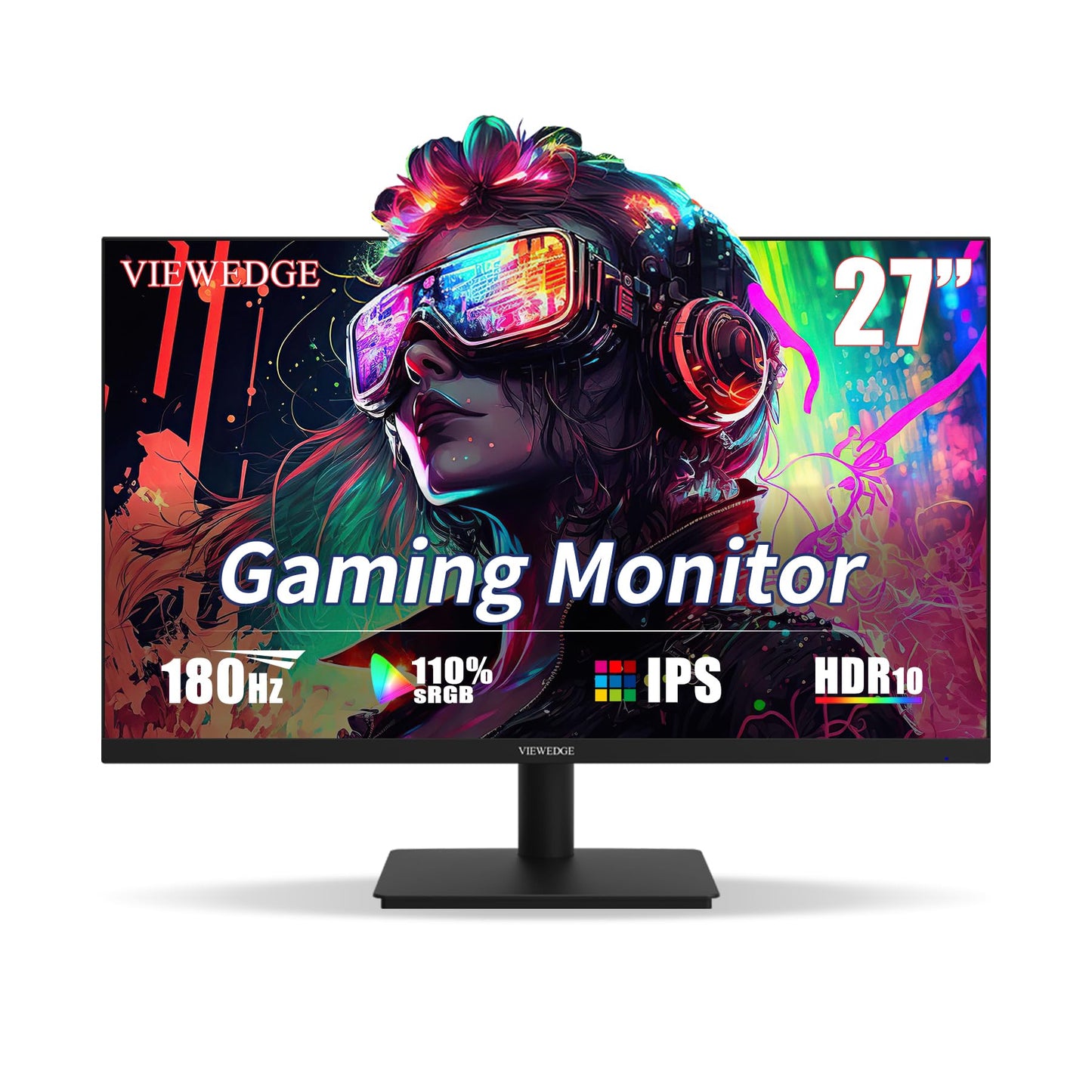 Viewedge Gaming Monitor 27 inch 180hz (Supports 144hz/165hz) 1ms, 110% sRGB with HDR 10 | 1080p IPS Screen, DP HDMI, Built-in Speakers, Support Freesync and Wall Mount