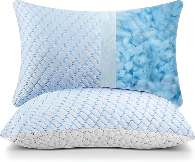 Bafode Memory Foam Pillows Queen Size Set of 2 Bamboo Cooling Bed Pillow 2 Pack Shredded Memory Foam Pillow for Sleeping 20x30