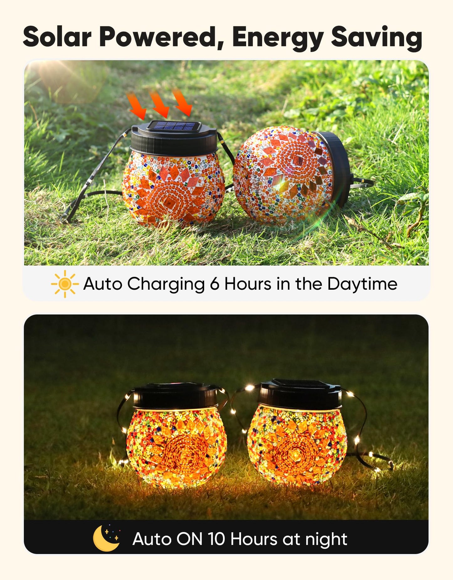 Mosaic Solar Lights Outdoor 2 Pack  Solar Hanging Lanterns Christmas Halloween Gifts For Women Mom Grandma  Waterproof Glass Globe Lights  Garden Patio Decor For Yard  Tree  Balcony  Warm