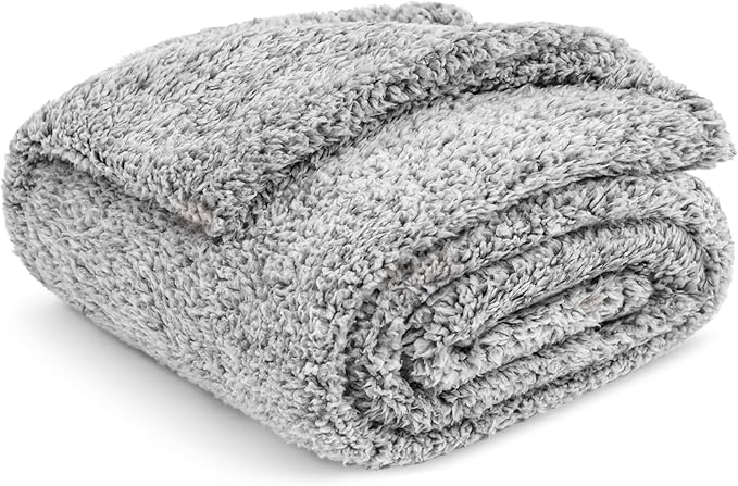 PAVILIA Sherpa Throw Blanket for Couch Sofa, Heather Grey Fluffy Warm Plush Blanket for Bed, Cozy Super Soft Lightweight Throw, Fuzzy Decorative Blanket, All Season Home, 50x60