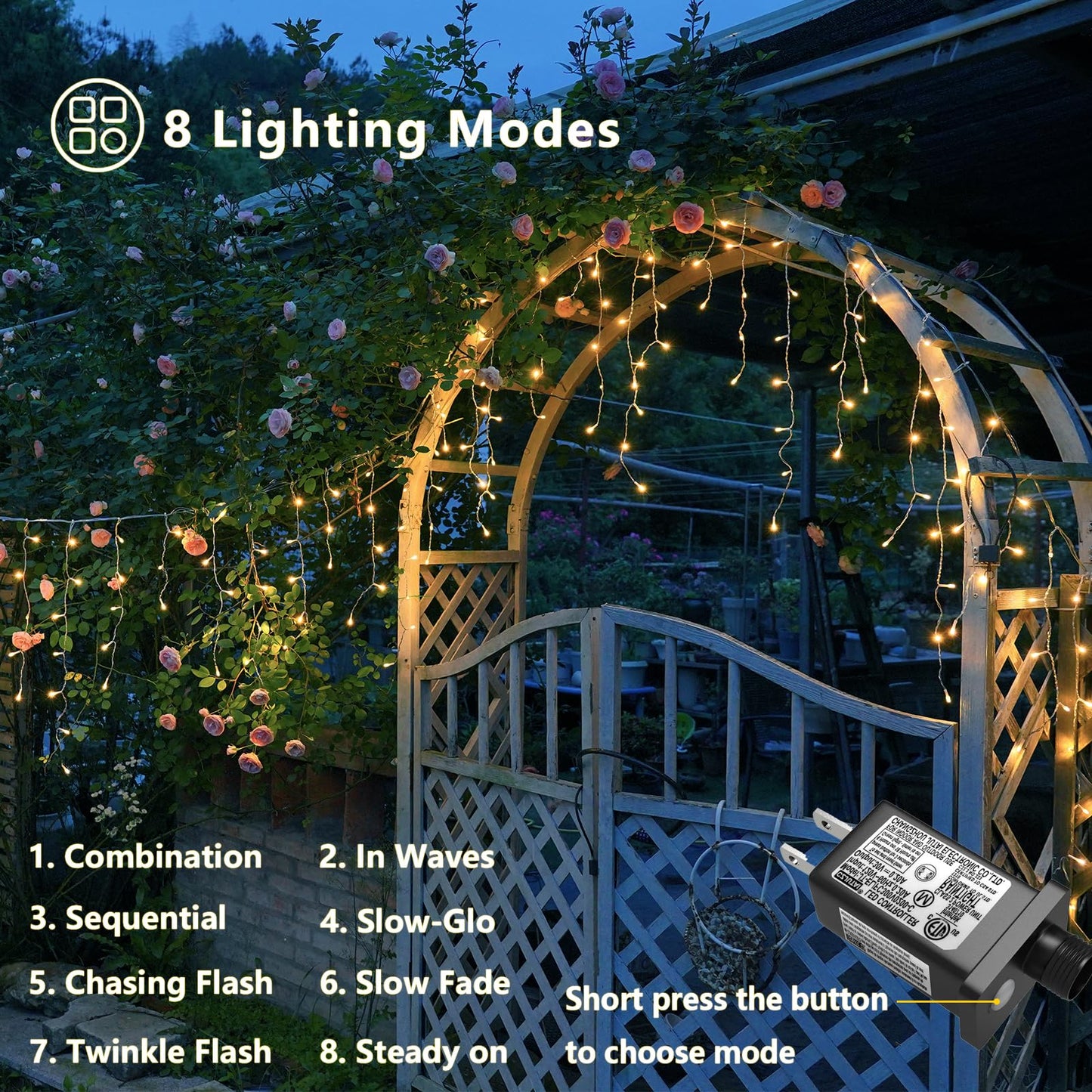 YEGUO Icicle Lights, 800 LED Warm White, 66ft, 160 Drops, Connectable, 8 Modes, Memory Timer, Outdoor Christmas Decorations