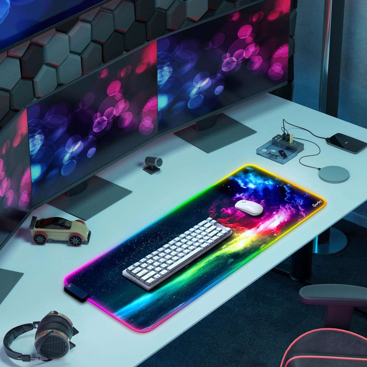 Gerlos RGB Large Gaming Mouse Pad, Extended Soft LED Mouse Pad, Non-Slip Rubber Base, Water Resist Keyboard Pad, Computer Mousepad 31.5×11.8 inches