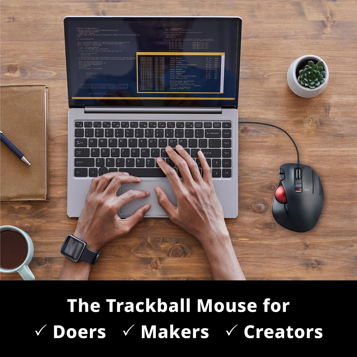 Elecom Ex-G Wired Trackball Mouse, Ergonomic Thumb Control, Smooth Tracking Roller Ball, 5 Programmable Buttons, Tilt Scroll, Co