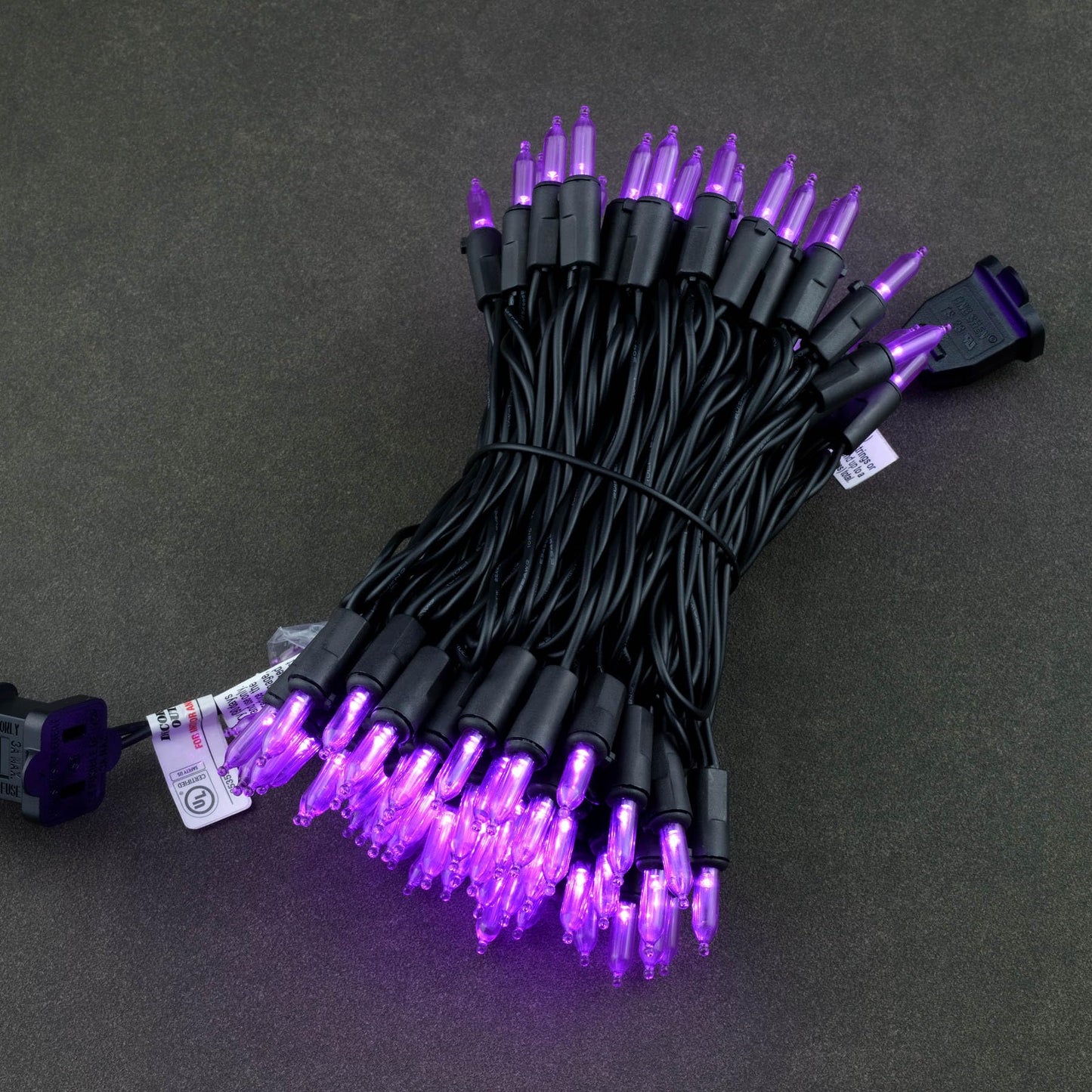 YULETIME Purple LED Christmas Lights, 33 ft, 100 Count, UL Certified, Black Wire, Model BMD-L-100E/2F