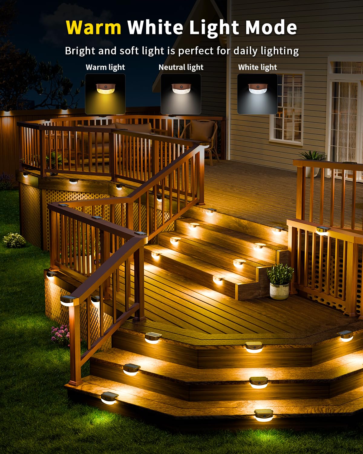 Hicotet Solar Fence Lights, 15 Multi Colors, 50ft, IP67 Waterproof, 14 Pack, Brown, Model LNM-WLD-01
