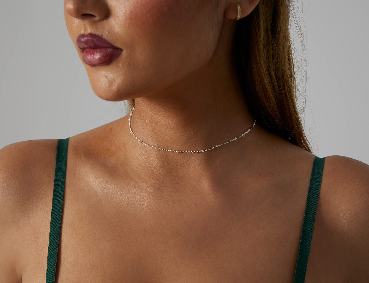 BERISO 14K Gold/Silver Plated Choker Necklace for Women Shining Dots Station Gold Chain Necklace Beads Sparkle Chain Necklace Li
